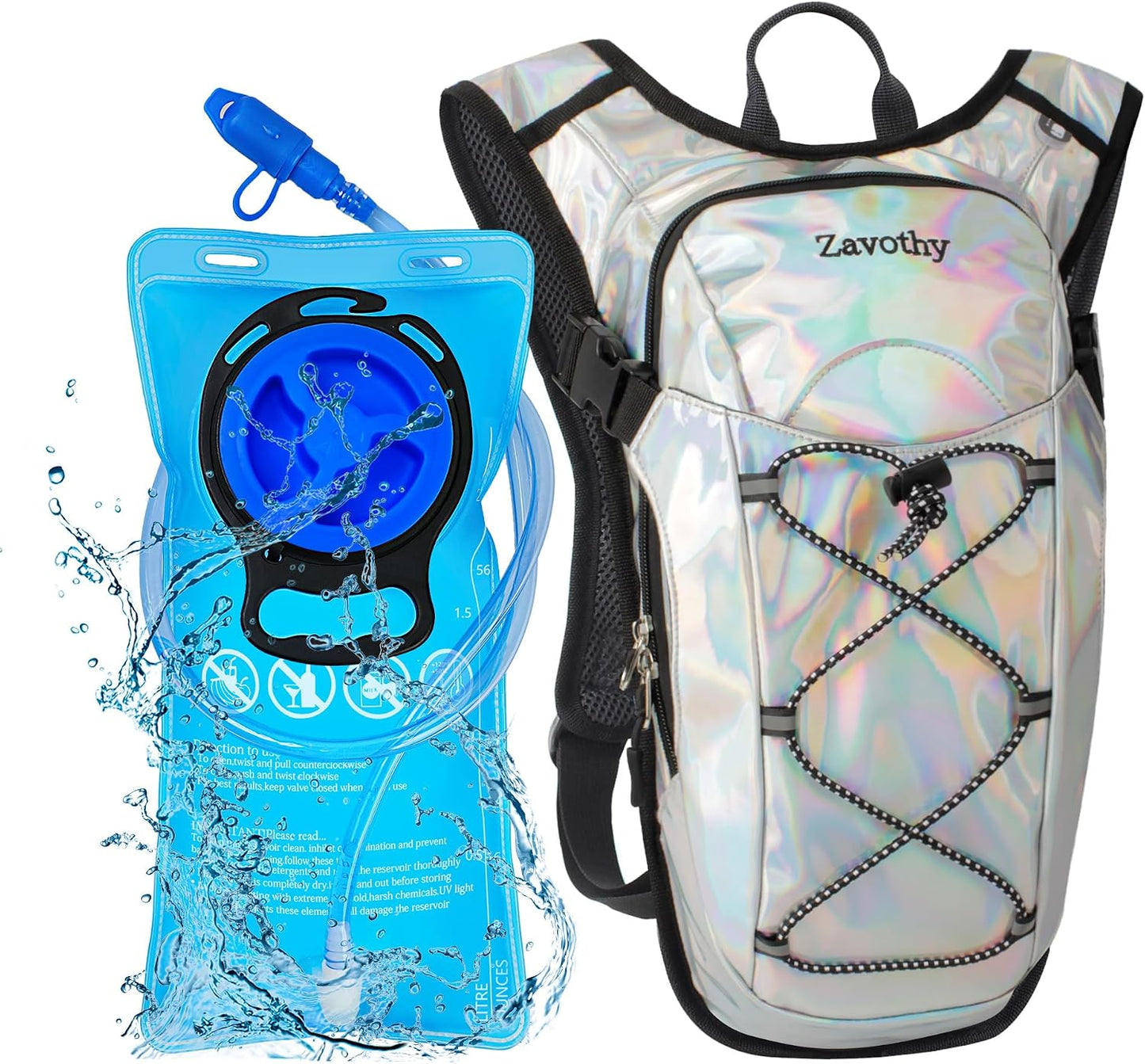 Reflective Hydration Backpack, Hydration Pack - Water Backpack with 2L Hydration Bladder, Essential for Festivals - Rave Hydration Pack for Hiking, Running, Cycling, and Festivals